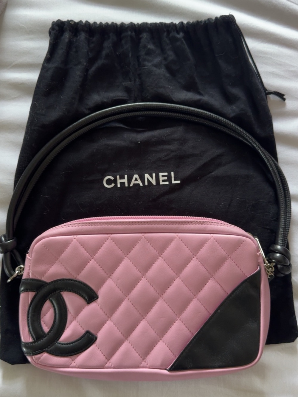 CHANEL Pink and Black Quilted Crossbody Camera Bag